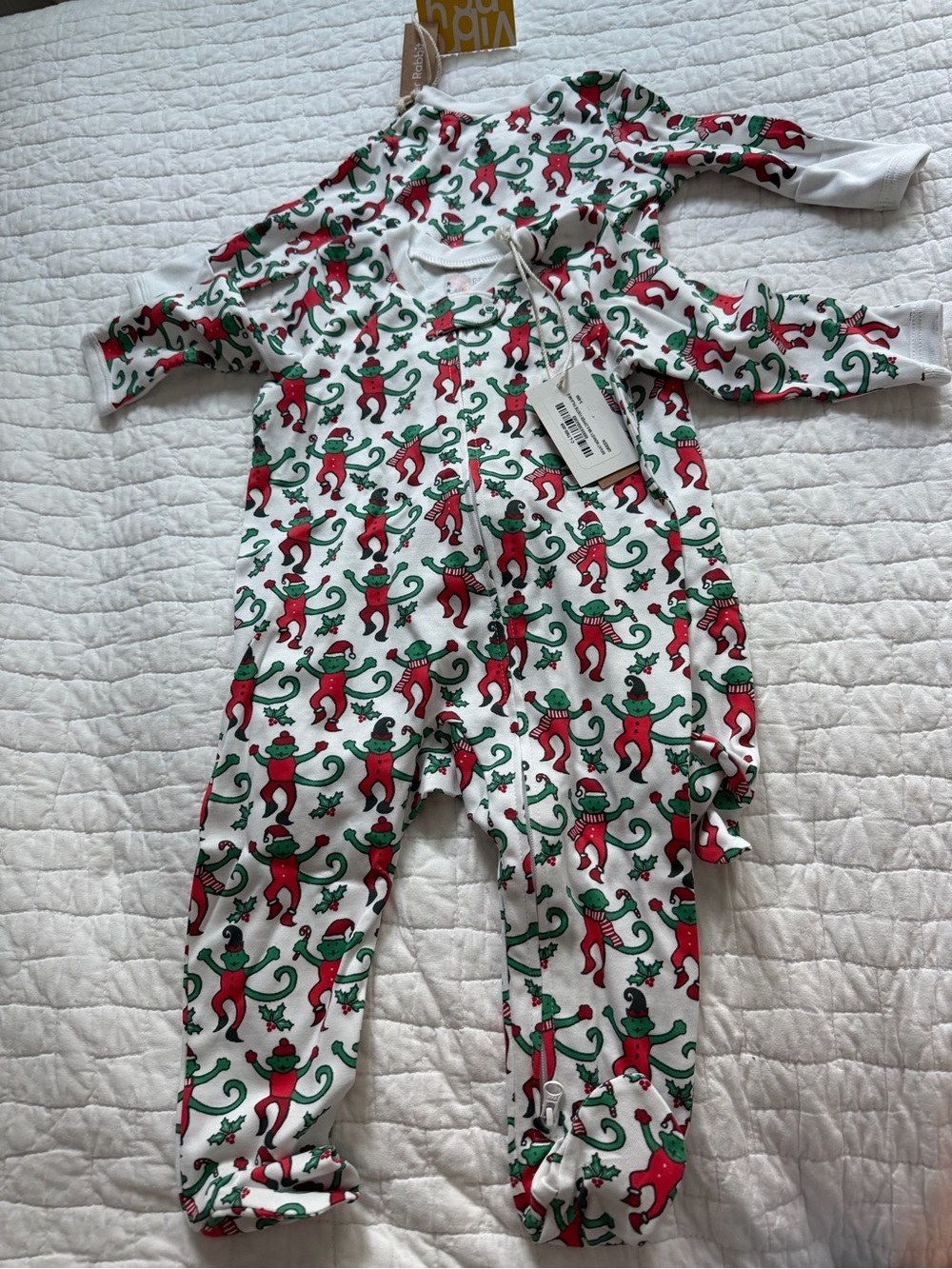 Roller Rabbit White Footie with Red & Green Monkey Print